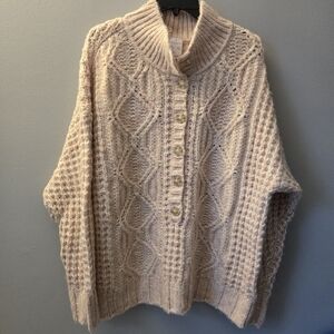 American Eagle Outfitter Cable Knit Oversized Pink Button Sweater Size L